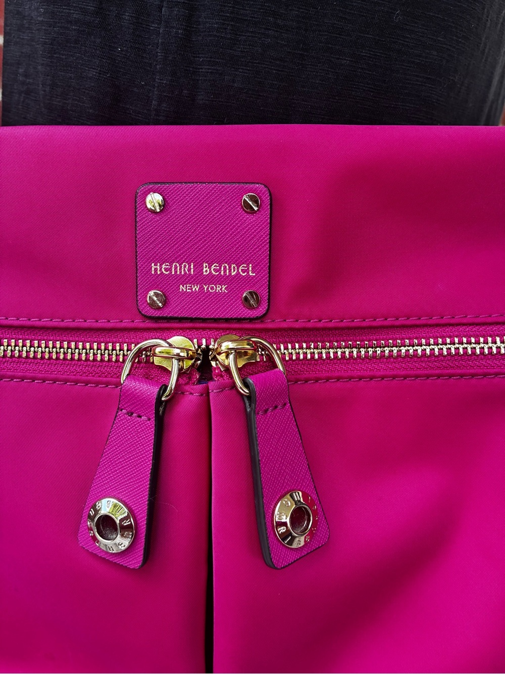Henri Bendel Hot Pink Zip-Top Shoulder Tote with Gold Hardware